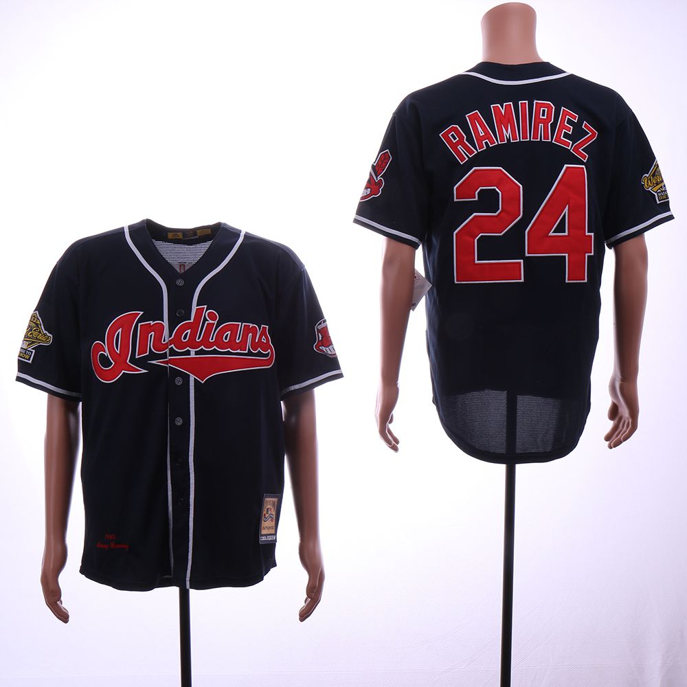 Men Cleveland Indians 24 Ramirez Blue Throwback 1995 MLB Jerseys